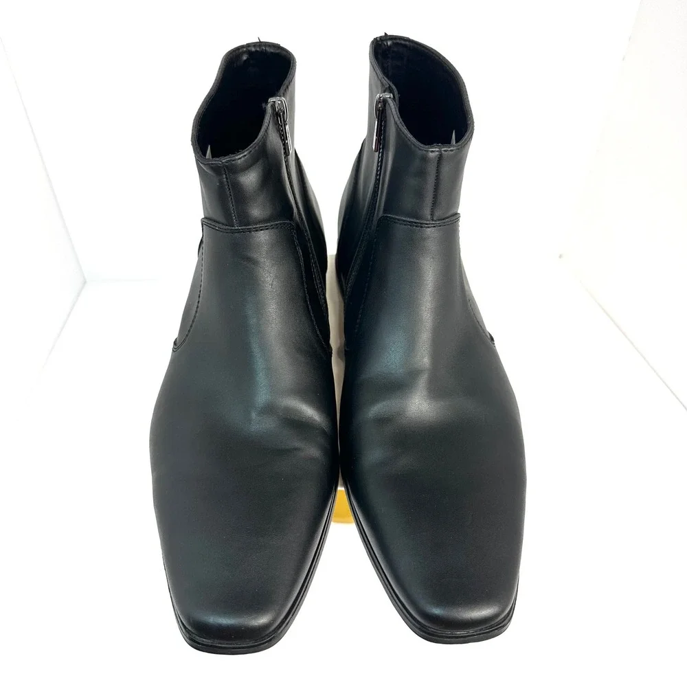 Side Zip Square Toe Dress Boots Mens 11.5 Black Faux Leather Sleek Stylish